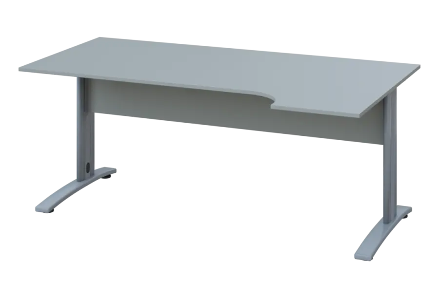 ERK 18 - 184 stůl kancelářský, rohový, pravý, kovová podnož stříbrná, deska 18 mm, široký 1800 mm, šedá